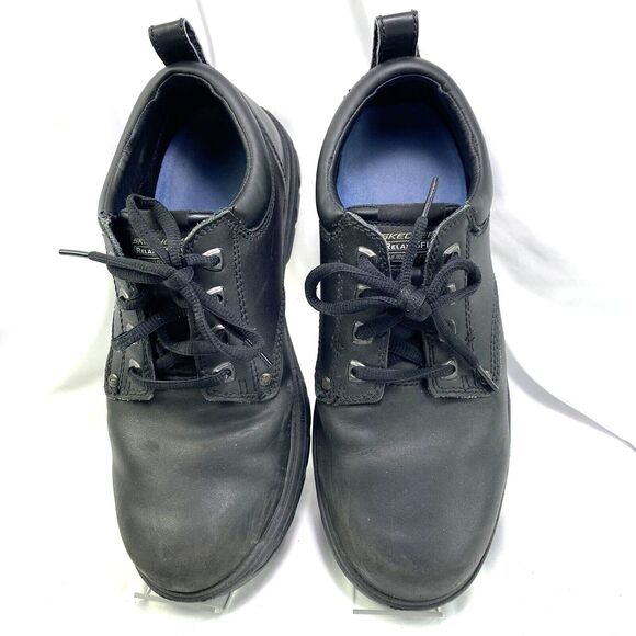 Skechers Men\'s Leather Work Shoes Size 9.5 Relaxed Fit Memory Foam Black 64260 main image 7